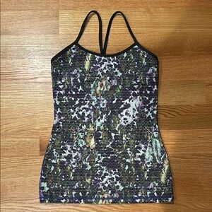 Lululemon Olive Green & Purple Printed Flow Y Tank - Size 6